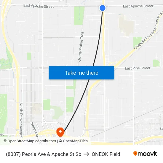 (8007) Peoria Ave & Apache St Sb to ONEOK Field map