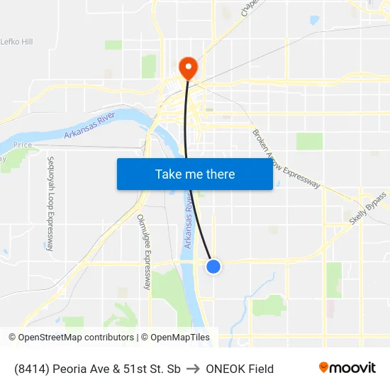 (8414) Peoria Ave & 51st St. Sb to ONEOK Field map