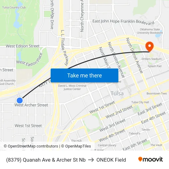(8379) Quanah Ave & Archer St Nb to ONEOK Field map