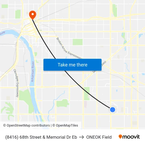 (8416) 68th Street & Memorial Dr Eb to ONEOK Field map