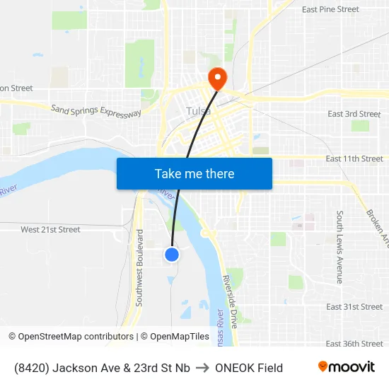 (8420) Jackson Ave & 23rd St Nb to ONEOK Field map