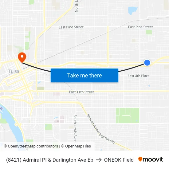 (8421) Admiral Pl & Darlington Ave Eb to ONEOK Field map