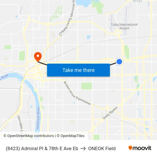(8423) Admiral Pl & 78th E Ave Eb to ONEOK Field map