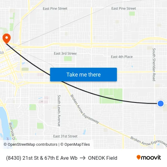 (8430) 21st St & 67th E Ave Wb to ONEOK Field map