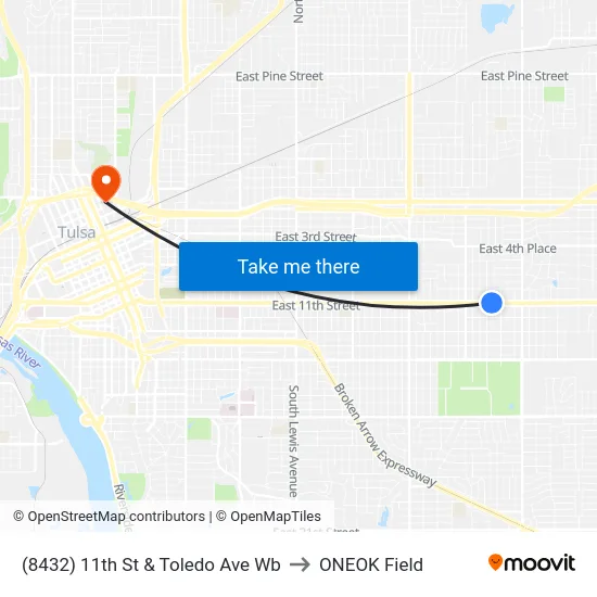 (8432) 11th St & Toledo Ave Wb to ONEOK Field map