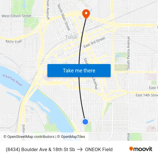 (8434) Boulder Ave & 18th St Sb to ONEOK Field map