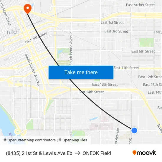 (8435) 21st St & Lewis Ave Eb to ONEOK Field map