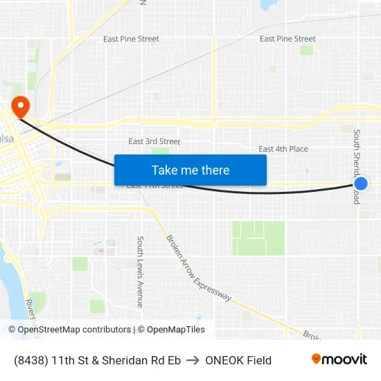 (8438) 11th St & Sheridan Rd Eb to ONEOK Field map