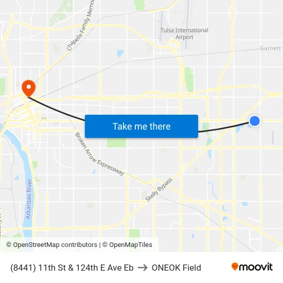 (8441) 11th St & 124th E Ave Eb to ONEOK Field map
