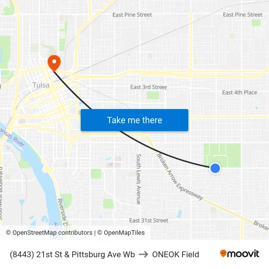 (8443) 21st St & Pittsburg Ave Wb to ONEOK Field map