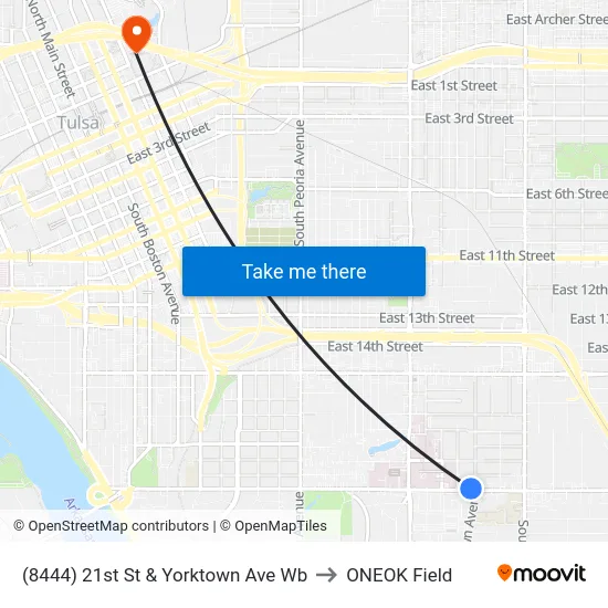 (8444) 21st St & Yorktown Ave Wb to ONEOK Field map