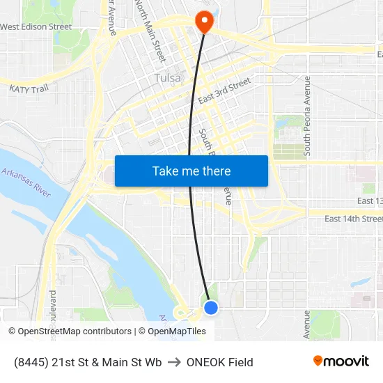 (8445) 21st St & Main St Wb to ONEOK Field map