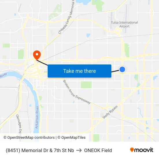 (8451) Memorial Dr & 7th St Nb to ONEOK Field map