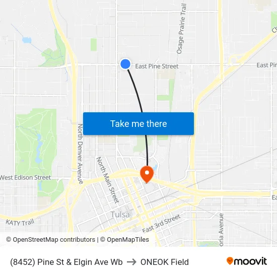 (8452) Pine St & Elgin Ave Wb to ONEOK Field map