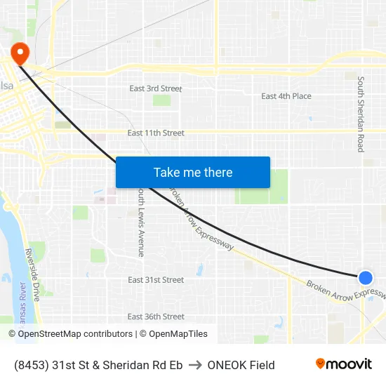 (8453) 31st St & Sheridan Rd Eb to ONEOK Field map