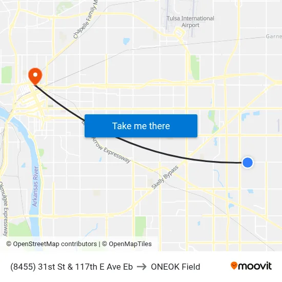 (8455) 31st St & 117th E Ave Eb to ONEOK Field map