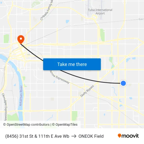 (8456) 31st St & 111th E Ave Wb to ONEOK Field map