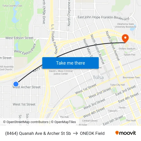 (8464) Quanah Ave & Archer St Sb to ONEOK Field map