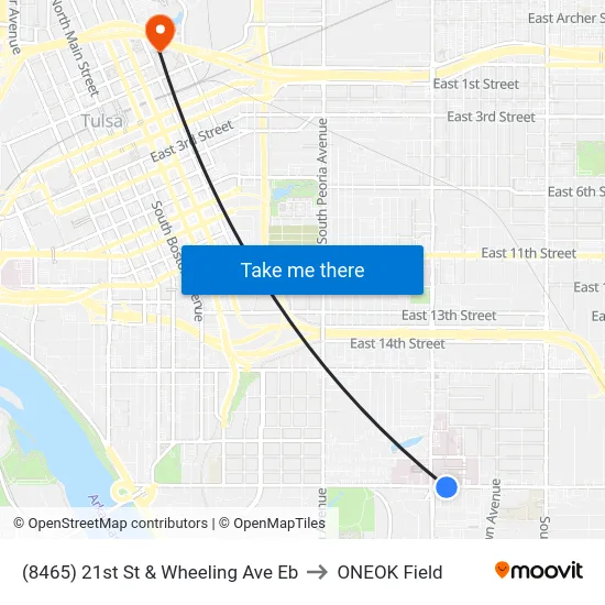 (8465) 21st St & Wheeling Ave Eb to ONEOK Field map