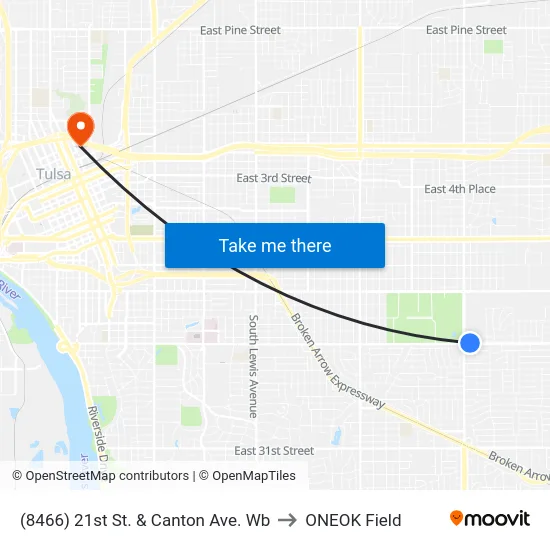 (8466) 21st St. & Canton Ave. Wb to ONEOK Field map