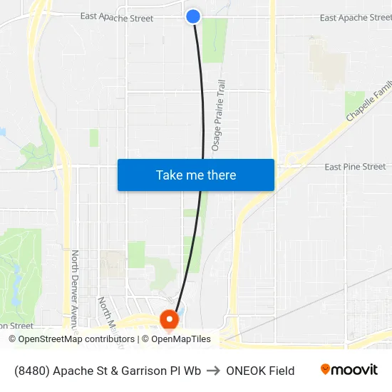 (8480) Apache St & Garrison Pl Wb to ONEOK Field map