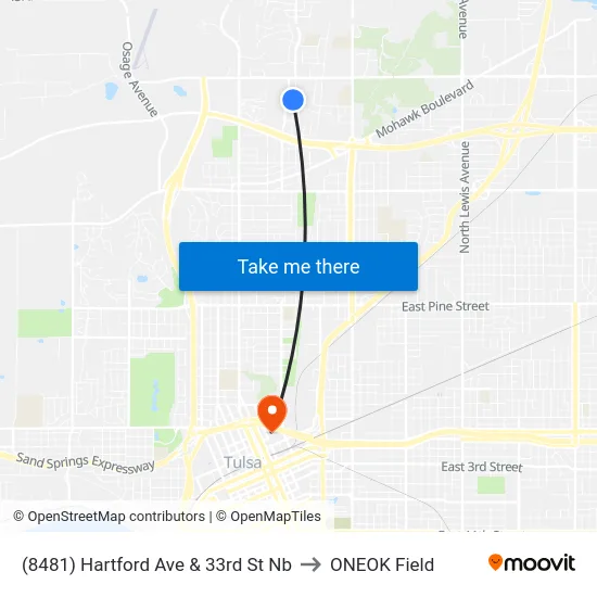 (8481) Hartford Ave & 33rd St Nb to ONEOK Field map