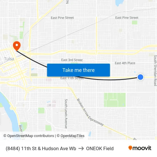 (8484) 11th St & Hudson Ave Wb to ONEOK Field map