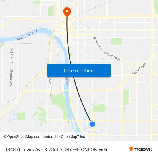 (8487) Lewis Ave & 73rd St Sb to ONEOK Field map
