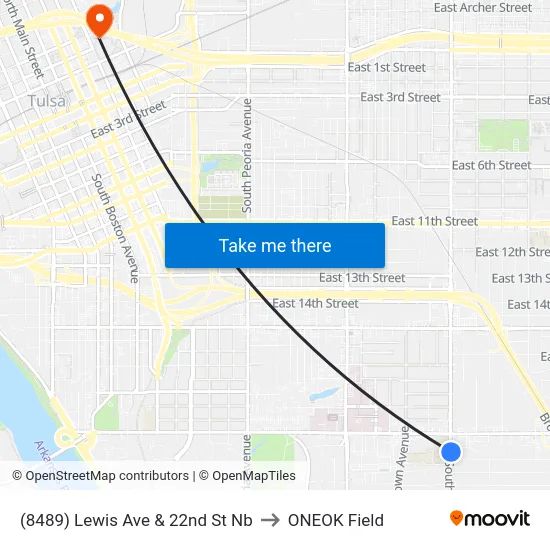 (8489) Lewis Ave & 22nd St Nb to ONEOK Field map