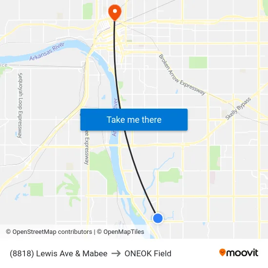 (8818) Lewis Ave & Mabee to ONEOK Field map