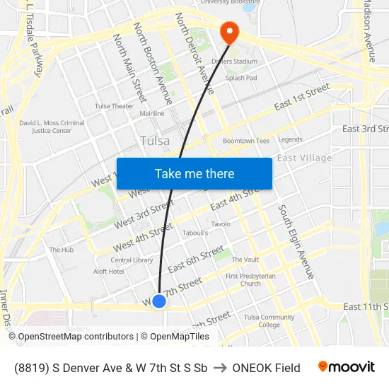 (8819) S Denver Ave & W 7th St S Sb to ONEOK Field map