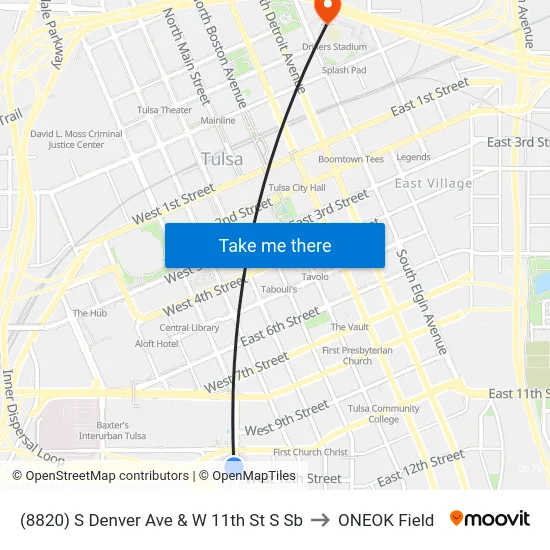(8820) S Denver Ave & W 11th St S Sb to ONEOK Field map