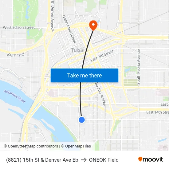 (8821) 15th St & Denver Ave Eb to ONEOK Field map