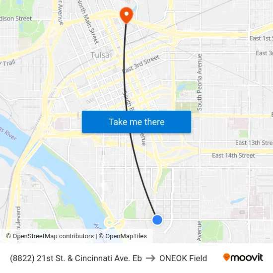 (8822) 21st St. & Cincinnati Ave. Eb to ONEOK Field map