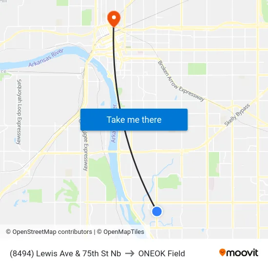 (8494) Lewis Ave & 75th St Nb to ONEOK Field map