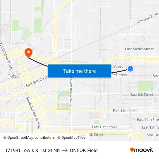 (7194) Lewis & 1st St Nb to ONEOK Field map