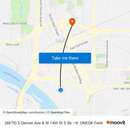 (8879) S Denver Ave & W 14th St S Sb to ONEOK Field map
