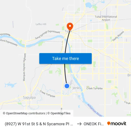 (8927) W 91st St S & N Sycamore Pl W Eb to ONEOK Field map