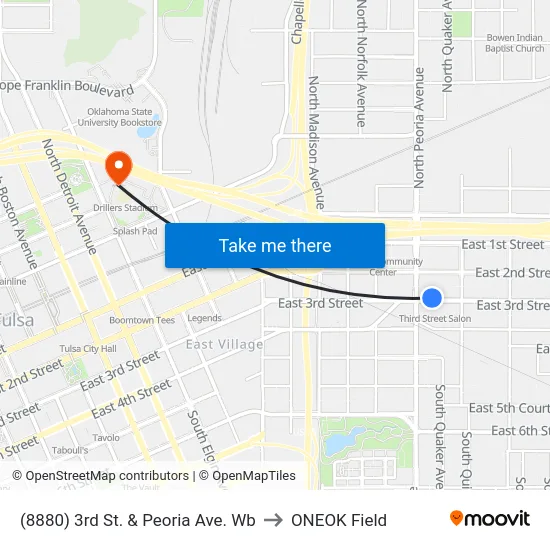 (8880) 3rd St. & Peoria Ave. Wb to ONEOK Field map