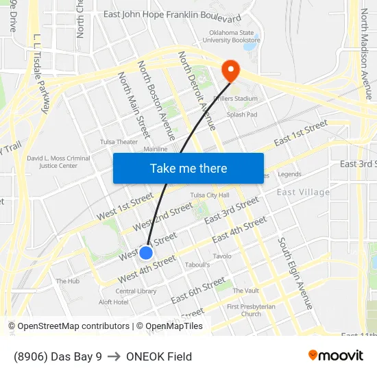 (8906) Das Bay 9 to ONEOK Field map