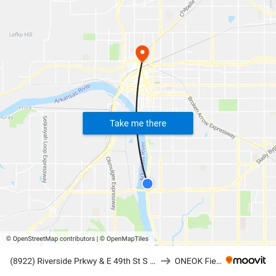 (8922) Riverside Prkwy & E 49th St S Nb to ONEOK Field map