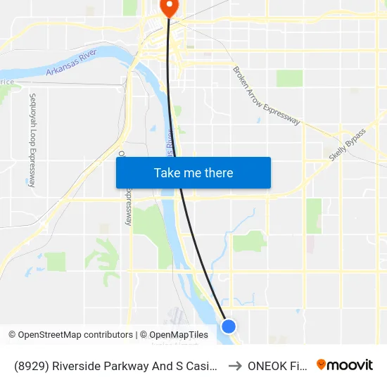 (8929) Riverside Parkway And S Casino Dr to ONEOK Field map