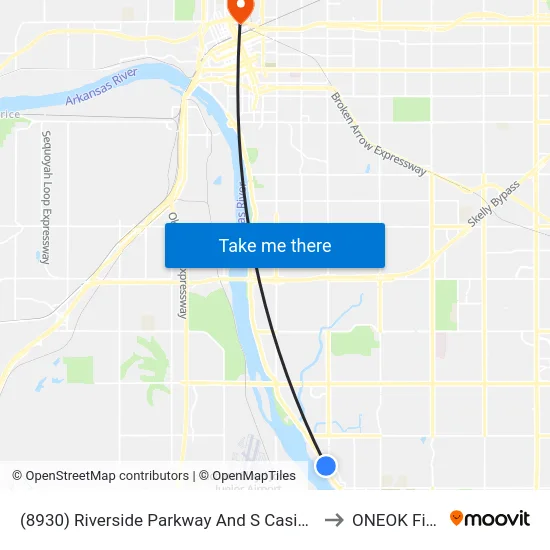 (8930) Riverside Parkway And S Casino Dr to ONEOK Field map