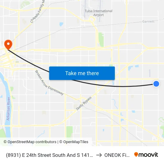 (8931) E 24th Street South And S 141st E to ONEOK Field map
