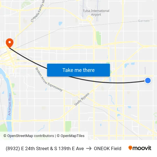 (8932) E 24th Street & S 139th E Ave to ONEOK Field map