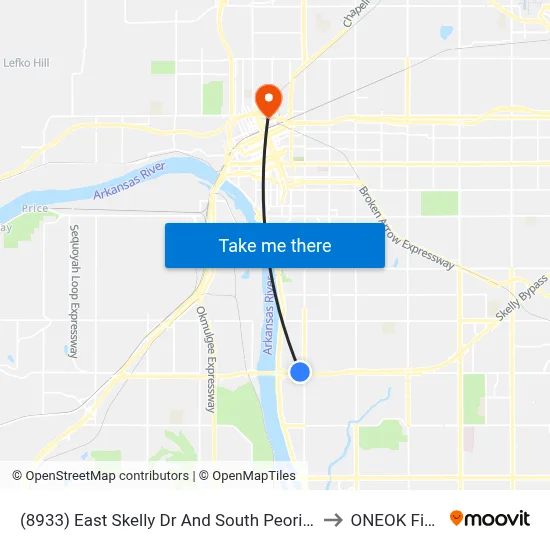 (8933) East Skelly Dr And South Peoria W to ONEOK Field map