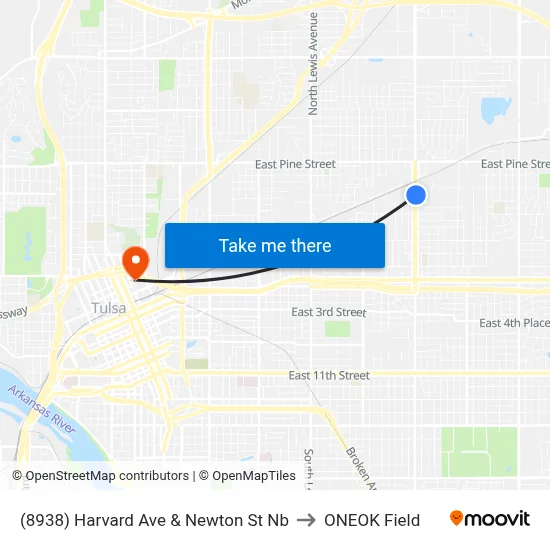 (8938) Harvard Ave & Newton St Nb to ONEOK Field map