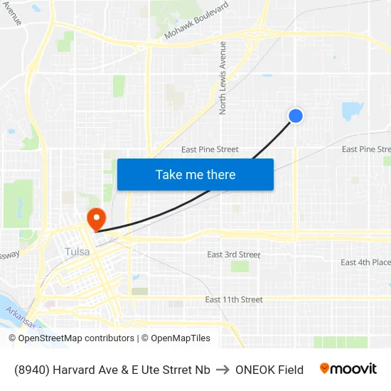 (8940) Harvard Ave & E Ute Strret  Nb to ONEOK Field map