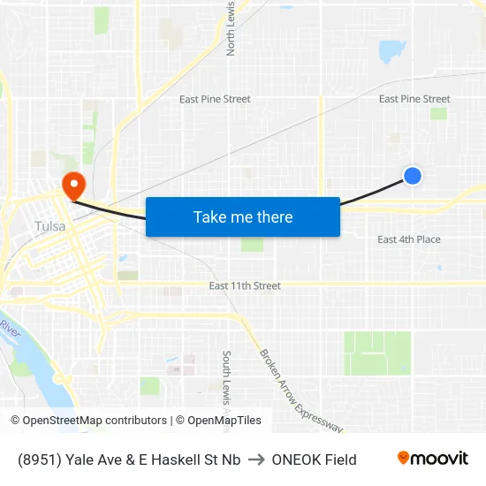 (8951) Yale Ave & E Haskell St  Nb to ONEOK Field map