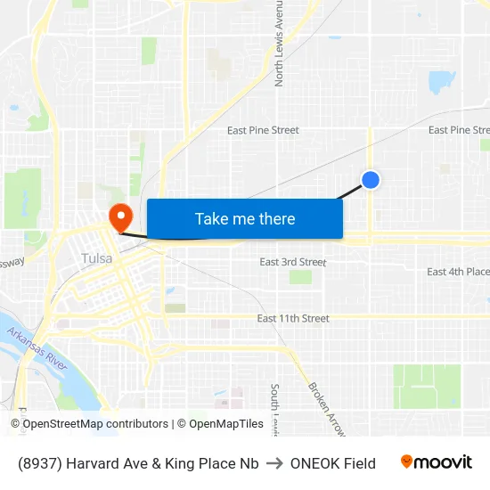 (8937) Harvard Ave & King Place Nb to ONEOK Field map